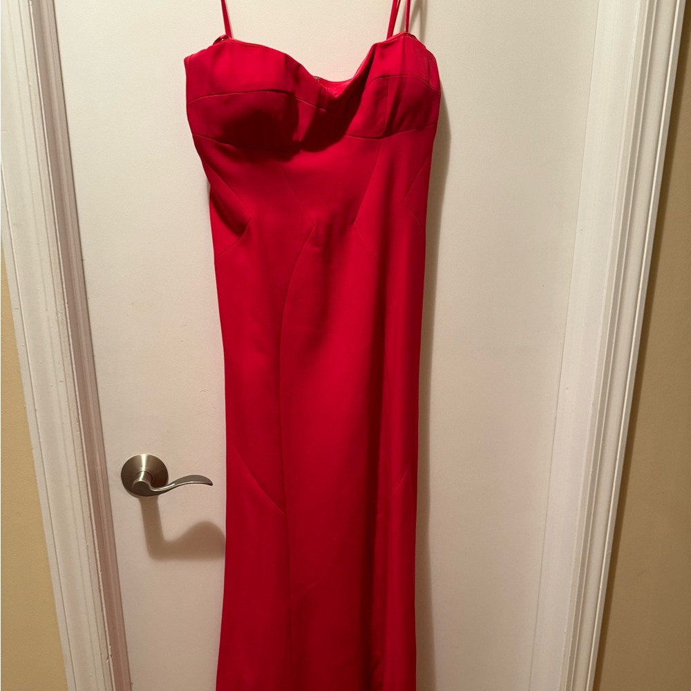 Red strapless gown